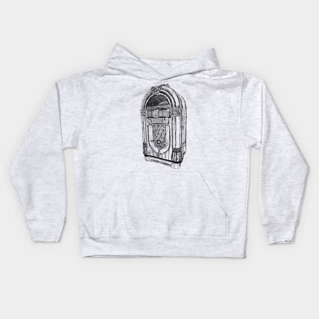 Antique Juke Box Drawing Kids Hoodie by rachelsfinelines